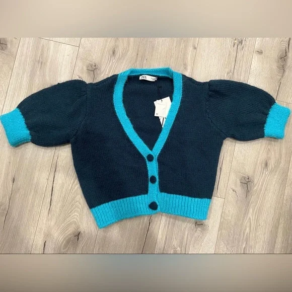 NWT ZARA women cardigan button down sweater top jacket size S, blue - Picture 7 of 15
